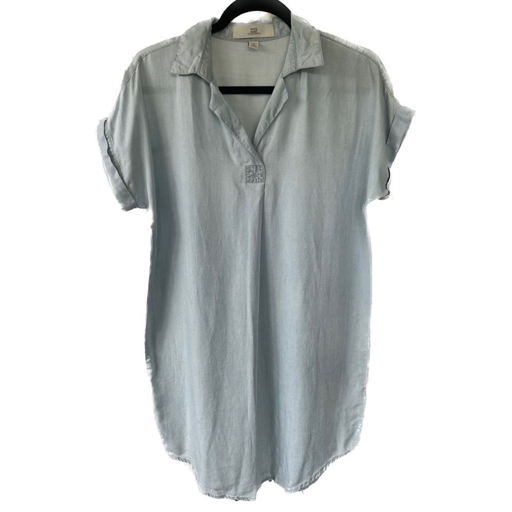 Thread + Supply Light Chambray Pullover Collar Neckline Tunic Shirt Dress XS